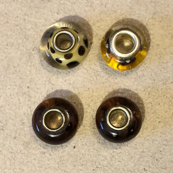 Unknown Jewelry - Four brown & gold art glass beads with brown dots Fit MINI holders only